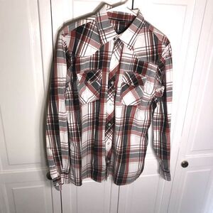 Reclaim Relaxed Western Flannel Shirt Red Black Gray White Plaid Medium Men's